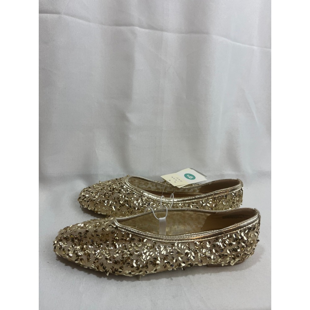 A New Day Gold Sequin Ballet Flats Almond Toe Slip On Shoes Womens 9.5 NEW